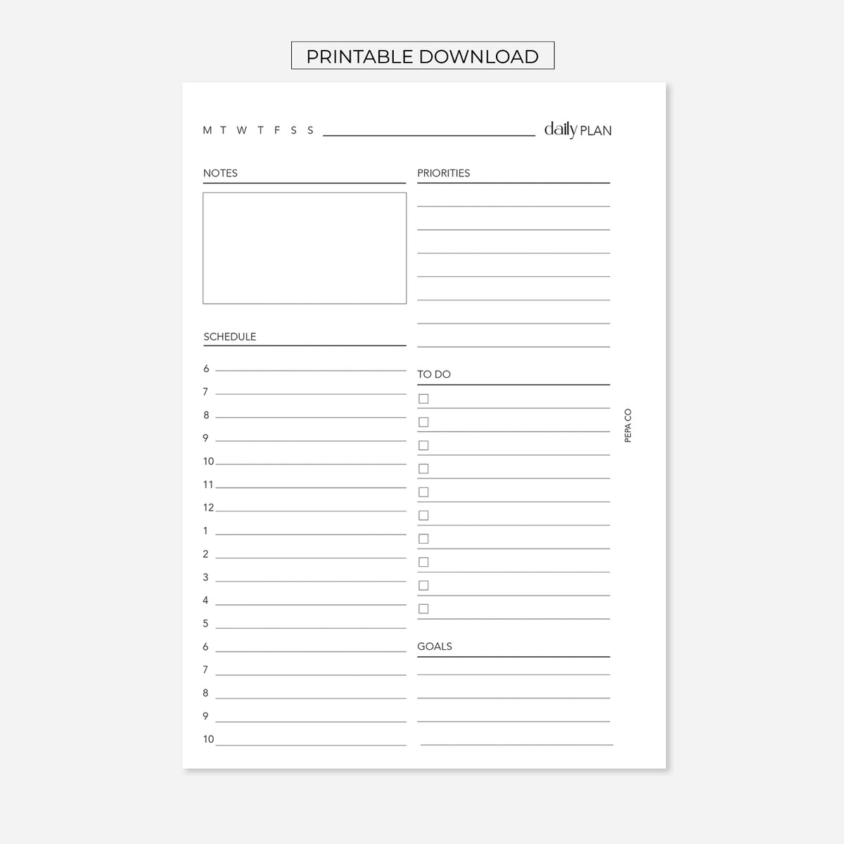 PRINTABLE Daily Plan Planner Inserts | Pepa Co