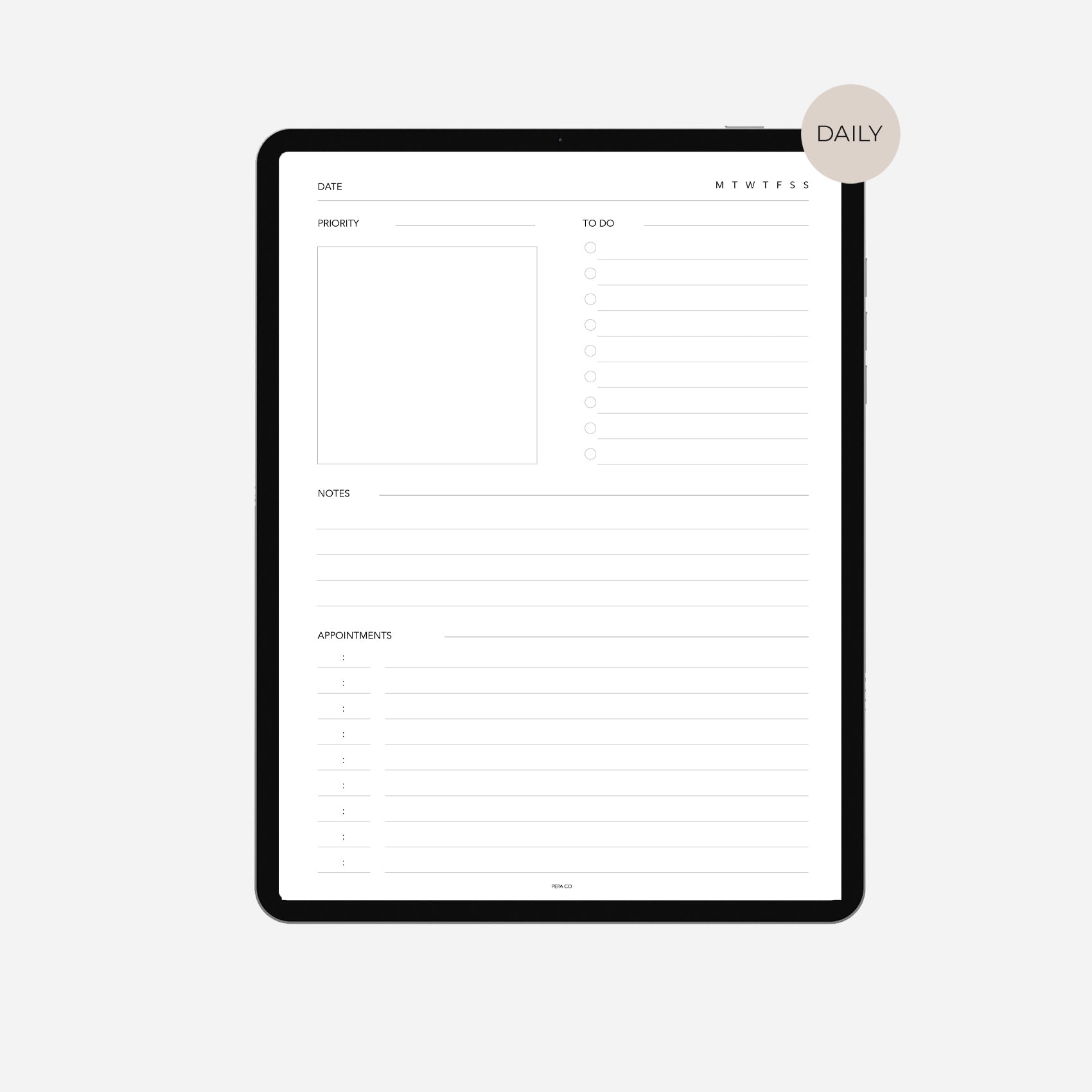 daily to do digital planner page