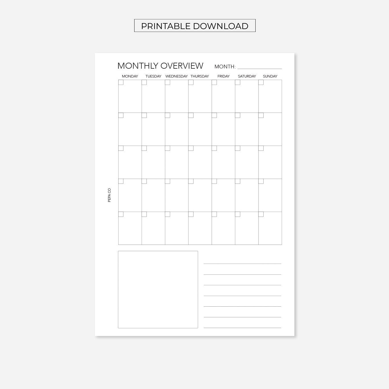 printable monthly overview planner insert