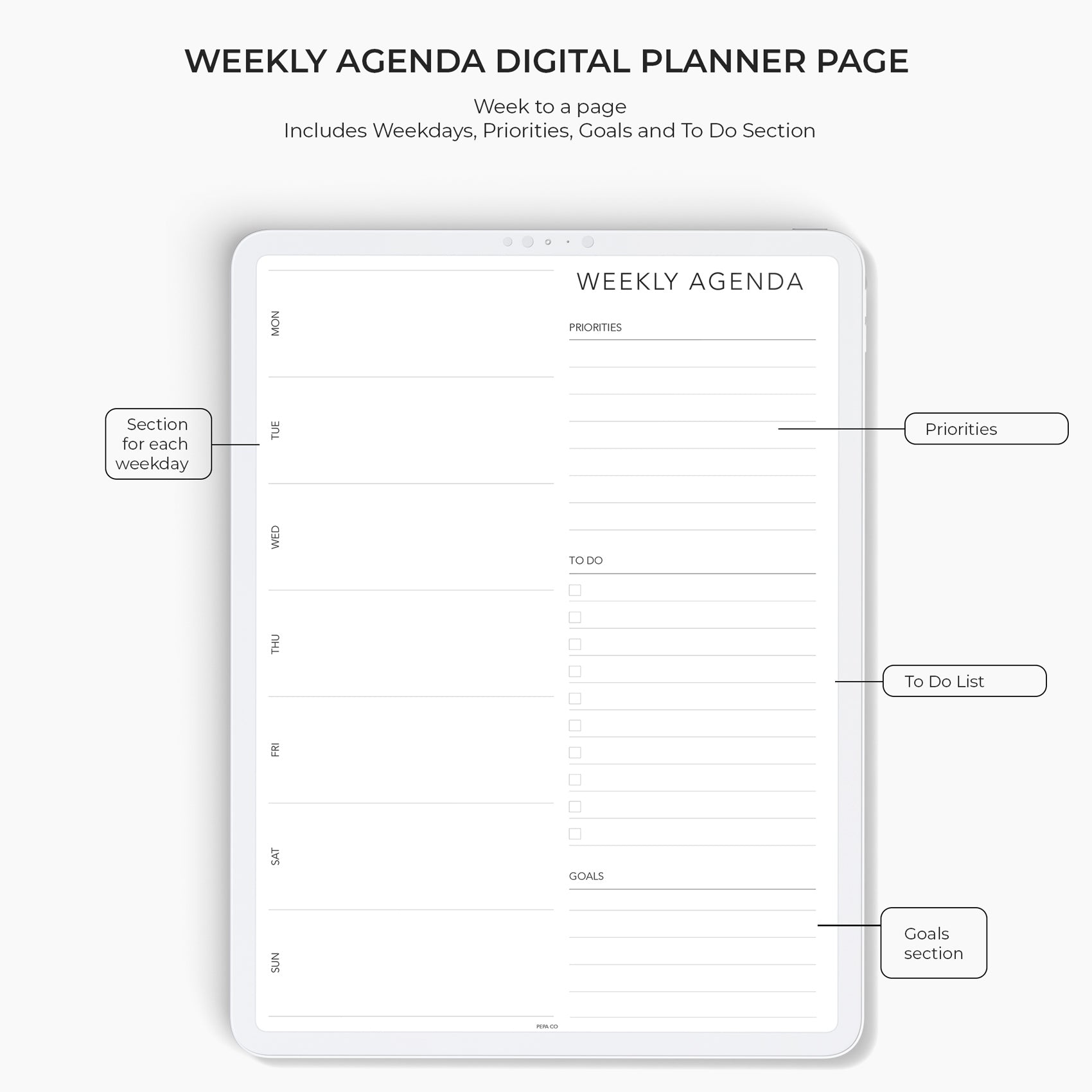 weekly agenda digital planner