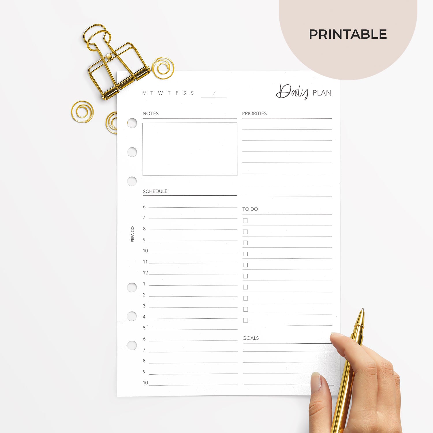 printable daily plan inserts